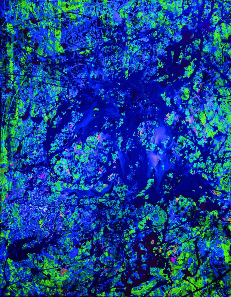 Obra abstracta en azules y verdes